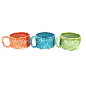 Anthropologie Mariana Ceramic Mugs Melon Teal Green Set of Three